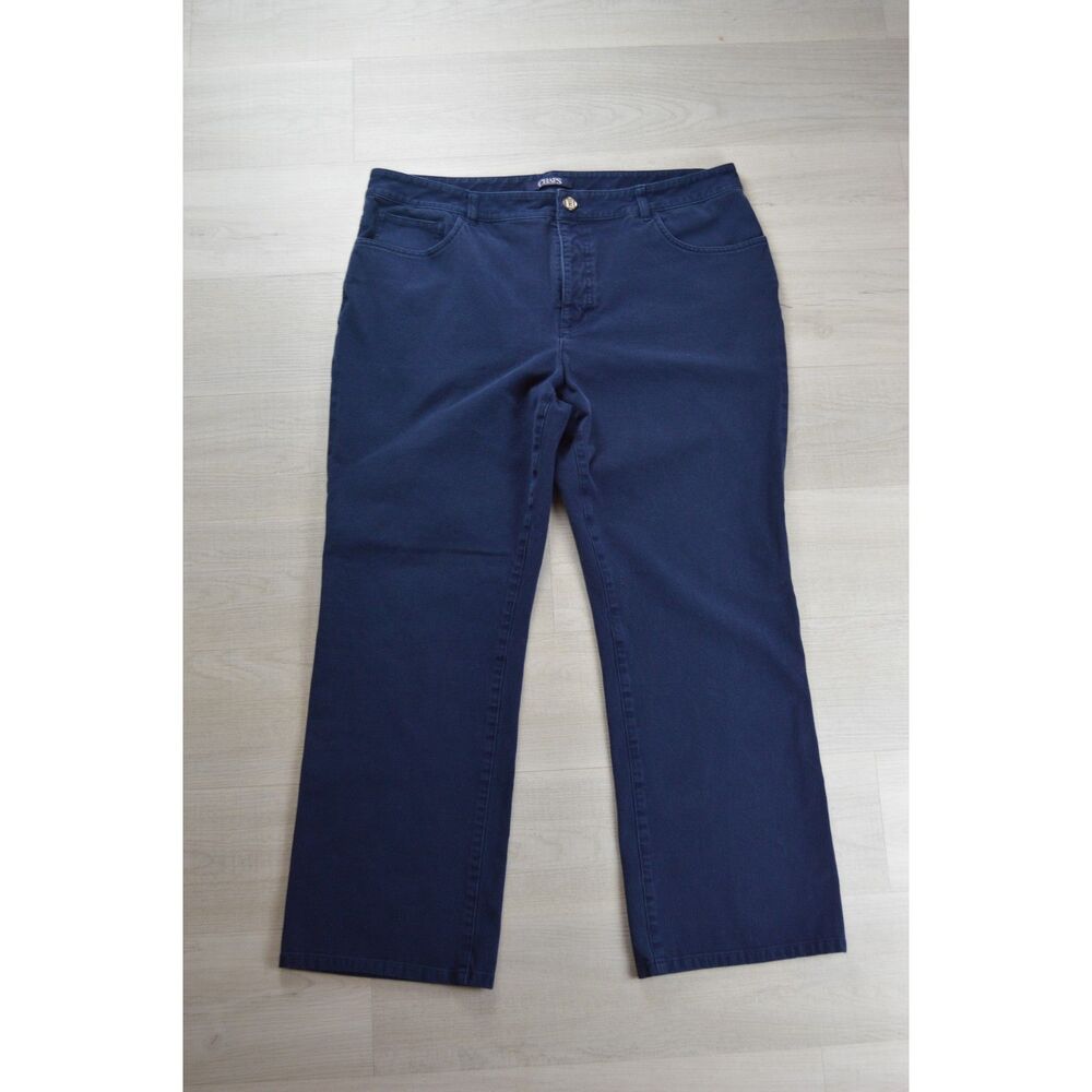 CHAPS Women's Navy Blue 5-Pocket Stretch Twill Straight Leg Pants Size 16